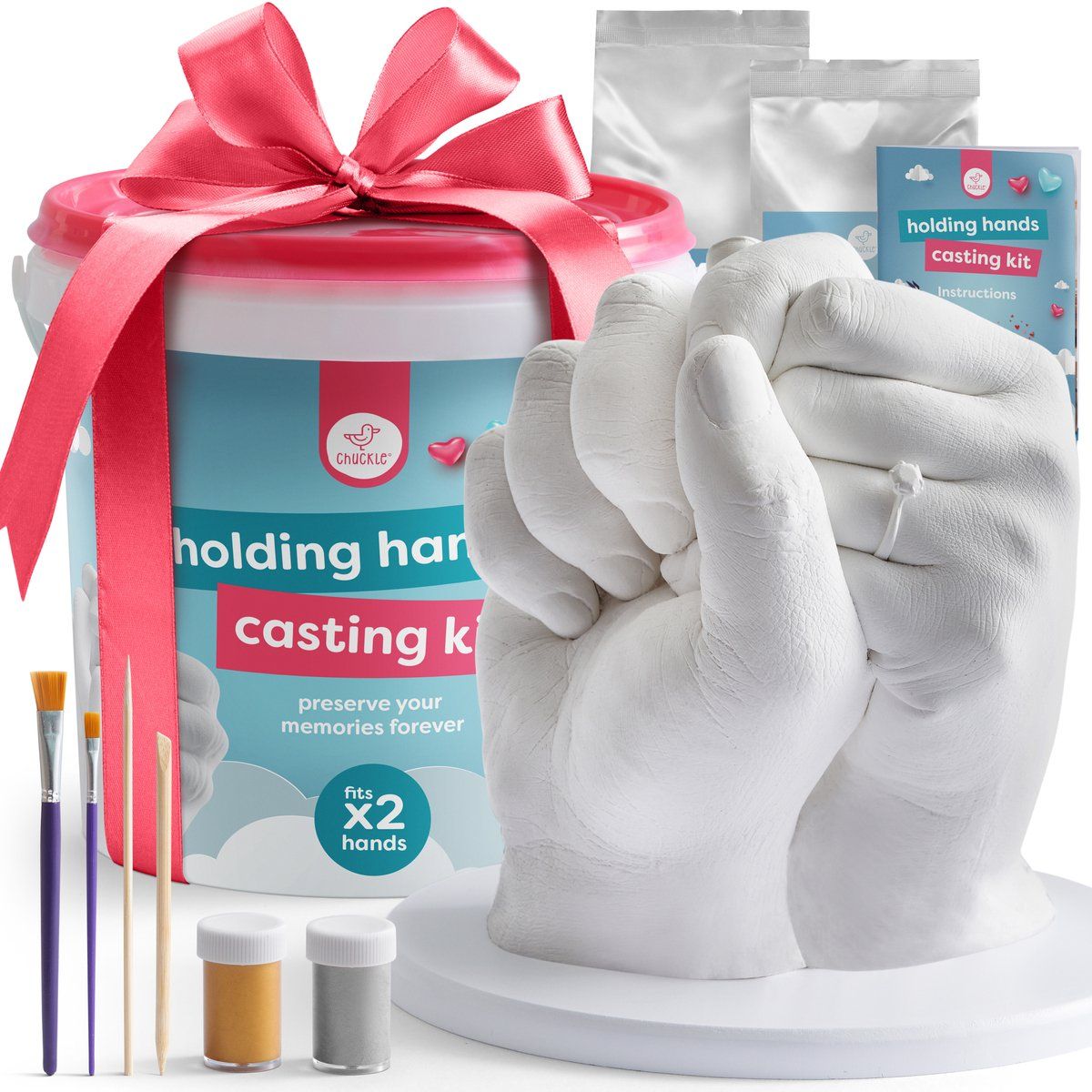 chuckle - 3D Gipsafdruk Set - Handafdrukset - Handgietset voor Koppels en Familie met Goudverf - Eenvoudig te Gebruiken - Uniek Cadeau en Souvenir voor Jubilea - Verjaardagen en Kerstmis