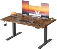VASAGLE Elektrisch Zit-Sta Bureau, in Hoogte Verstelbaar, Kabelgoot | met Geheugen en USB-C, 140 x 80 x (72-120) cm, voor Thuiskantoor, Rustiek bruin en Inkt zwart, BALOK Collectie LSD144KD02