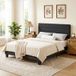 Lit Double 164x208 cm en tissu lin effet, tête de lit ajustable, noir, sommier non inclus