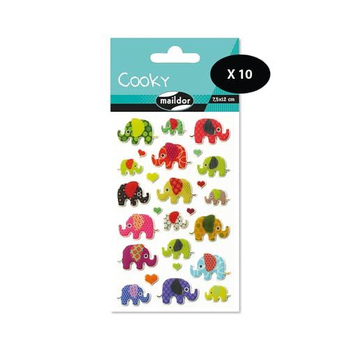 Maildor 560372Cpack - 3D Stickers - Elephants - 10 Pack