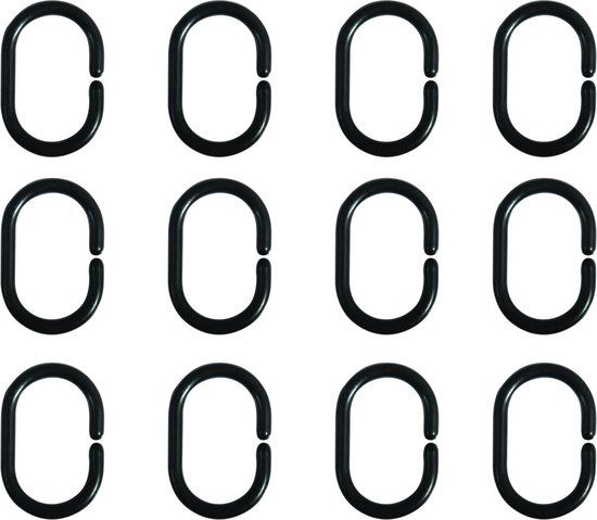MSV Douchegordijn ophang ringen - kunststof - zwart - 12 stuks