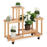 Relaxdays Trapsgewijze plantenstandaard van bamboe met 6 schappen, 79 x 95 x 36 cm, voor binnen, natuurlijk