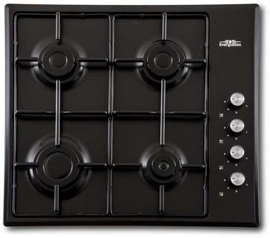 Everglades EVBI8410 - Inbouw Gaskookplaat - Mat Zwart - 60CM - 4 Pits - Geïntegreerde Vonkontsteking - Vlambeveiliging - 5 Jaar Garantie