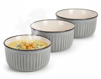 Siaki Bol à soupe Striped - 4x - gris clair - 14 x 7 cm - céramique
