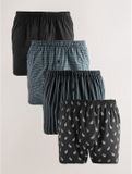 Next - Heren - Set van 4 geweven boxershorts - Zwart