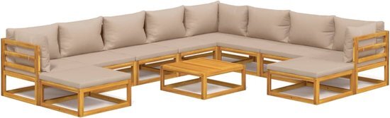 vidaXL 11-delige Loungeset met kussens massief hout taupe