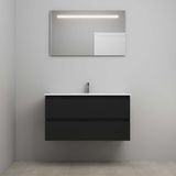 On Line Badkamermeubelset - 100 cm - Voorgemonteerd - Porseleinen Wastafel - 1 Kraangat - Spiegel met LED-Verlichting - Mat Zwart
