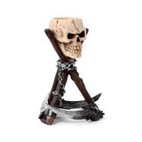 Puckator Sichel Theelichthouder, doodskop op statief, sculptuur van kunsthars, gothic accessoire voor thuis en Halloween