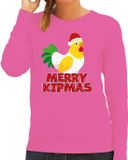Bellatio Decorations Kersttrui voor dames - Merry Kipmas - roze - kerst kip - schattige kerst XS