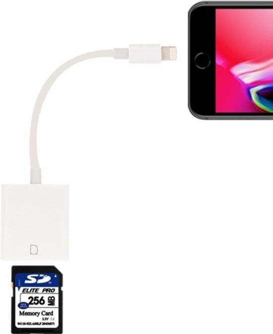 TrendParts Premium SD kaart lezer adapter voor iPhone en iPad kabel Wit / White 11cm 8-pin