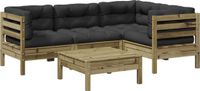 vidaXL 5-delige Loungeset met kussens, geïmpregneerd grenenhout
