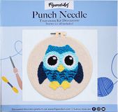 Figured'Art Punch Needle Kit voor Volwassenen en Kinderen - Blauwe Uil - Perfect voor Beginners. Compleet klaar-om-te-borduren set, maat 20x20 cm met ronde frame