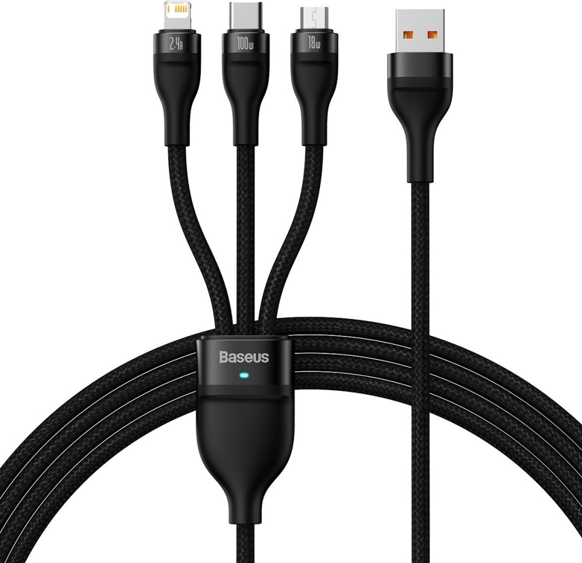 BASEUS 100W Flash Series 2 - 3 in 1 Kabel - USB-C naar Lightning / USB-C / Micro USB - 1,5 M