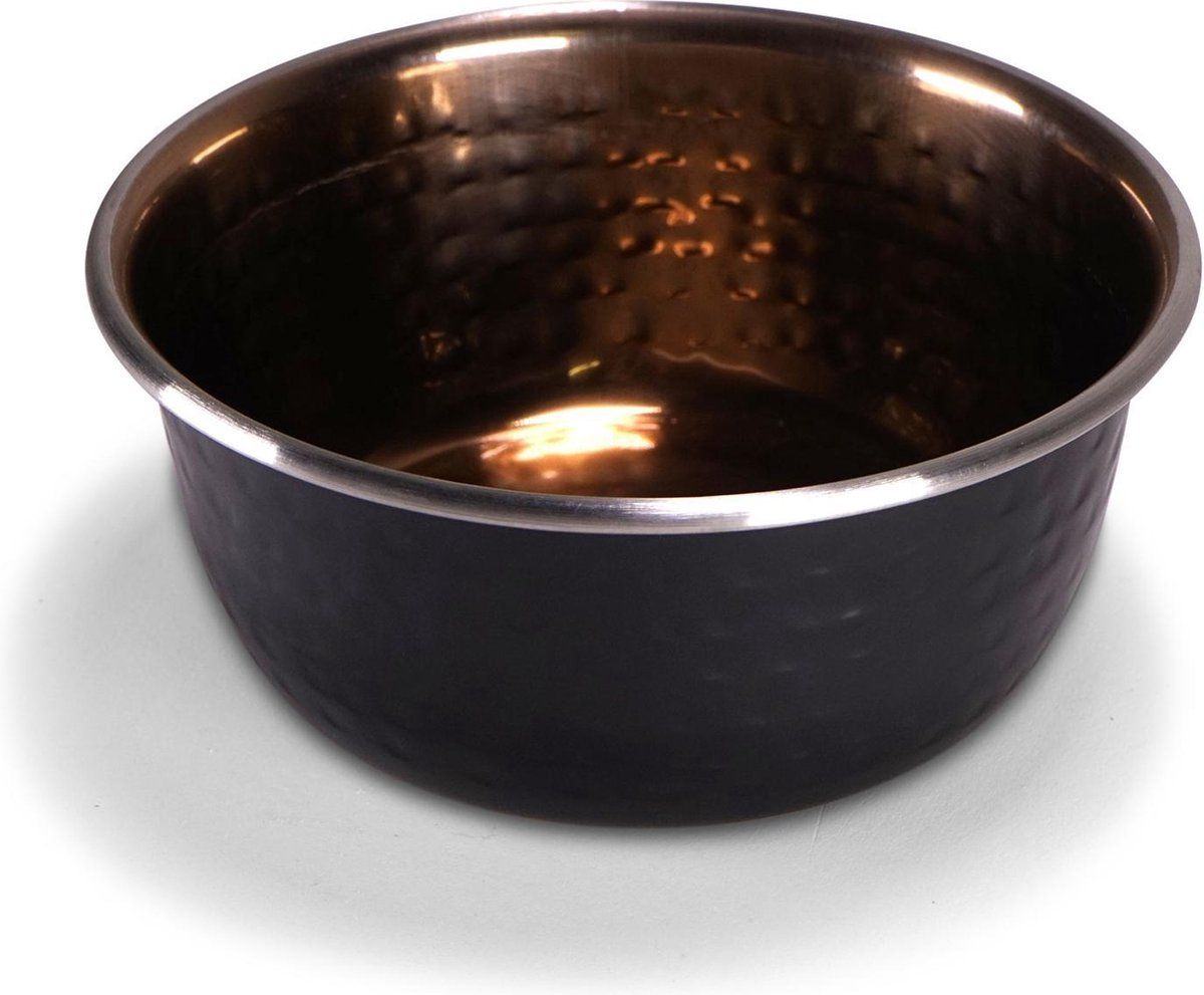 Vadigran Voerbak/Drinkbak hond en kat - zwart en gehamerd koper 450 ml
