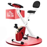 HOMCOM Opvouwbare Magnetische Hometrainer - Fitness voor thuis met 8 weerstandsniveaus en wielen - Stille hometrainer met hartslagsensor voor mannen en vrouwen, rood