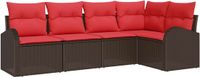 vidaXL Tuinbankenset 5-delig Bruin en Rood polyrattan