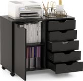 COSTWAY commode avec 5 tiroirs et une porte, unité de rangement mobile avec étagère réglable, armoire de classement, support d'imprimante avec 5 roulettes, noir