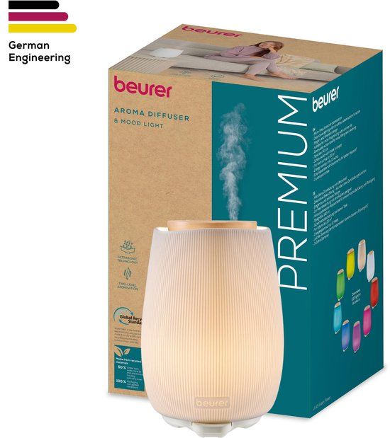 Beurer LA 45 Aroma Diffuser Luchtbevochtiger - Humidifier - Luchtvervrisser - Etherische Olie Diffuser - Keramiek - LED Licht - 3 Jaar Garantie - Bruin