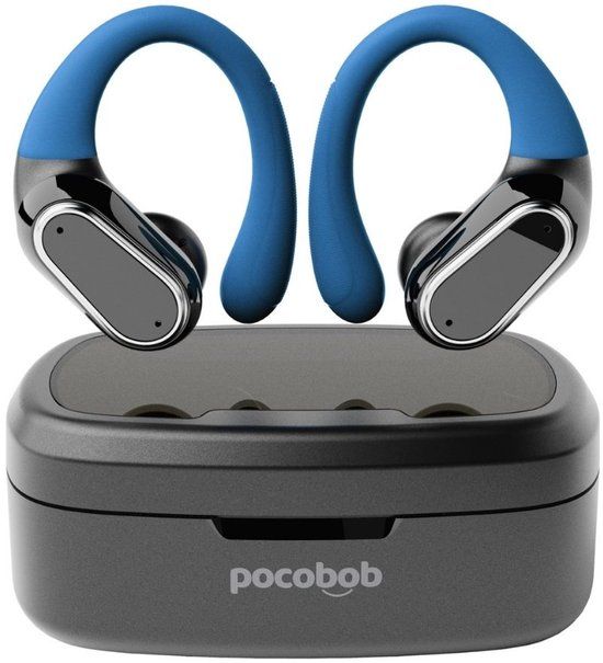 pocobob SP - Zwarte draadloze sport oordopjes met oorhaak - Bluetooth 5.3 - 30 uur batterijduur