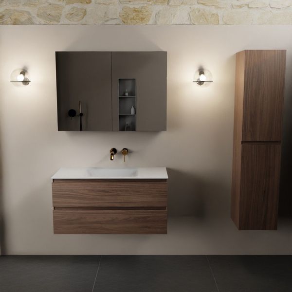 Mondiaz Aivy badmeubelset - 100x45x50cm - 2 lades - Met spiegelkast - Melamine Mocha AIVY80388