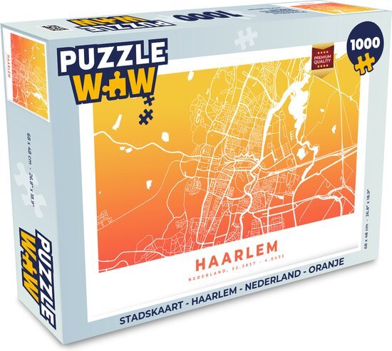 MuchoWow Puzzel Stadskaart - Haarlem - Nederland - Oranje - Legpuzzel - Puzzel 1000 stukjes volwassenen - Plattegrond - Sinterklaas cadeautjes - Sinterklaas voor grote kinderen