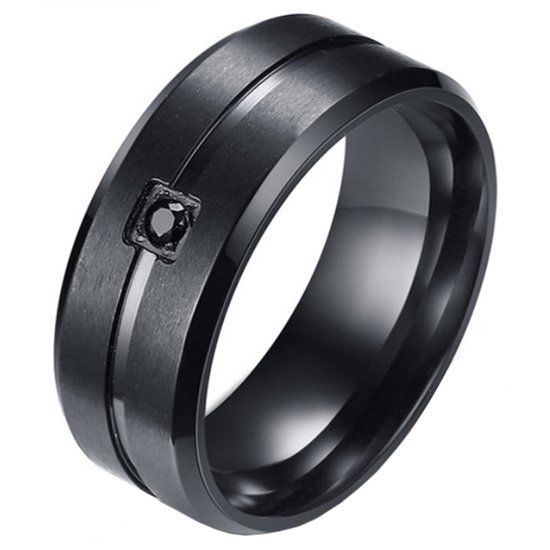 LGT JWLS Zwarte stalen heren ring met steen-19mm