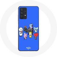 Maniacase Samsung Galaxy A32 5G BTS BT21 Tata Chimmy Cooky Rj Koya Shooky en Mang Speel muziek Blauwe achtergrond
