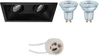 Osram Voordeelset - LED Spot Set - Parathom PAR16 940 36D - Pragmi Zano Pro - GU10 Fitting - Dimbaar - Inbouw Rechthoek Dubbel - Mat Zwart - 5.5W - Natuurlijk Wit 4000K - Kantelbaar - 185x93mm