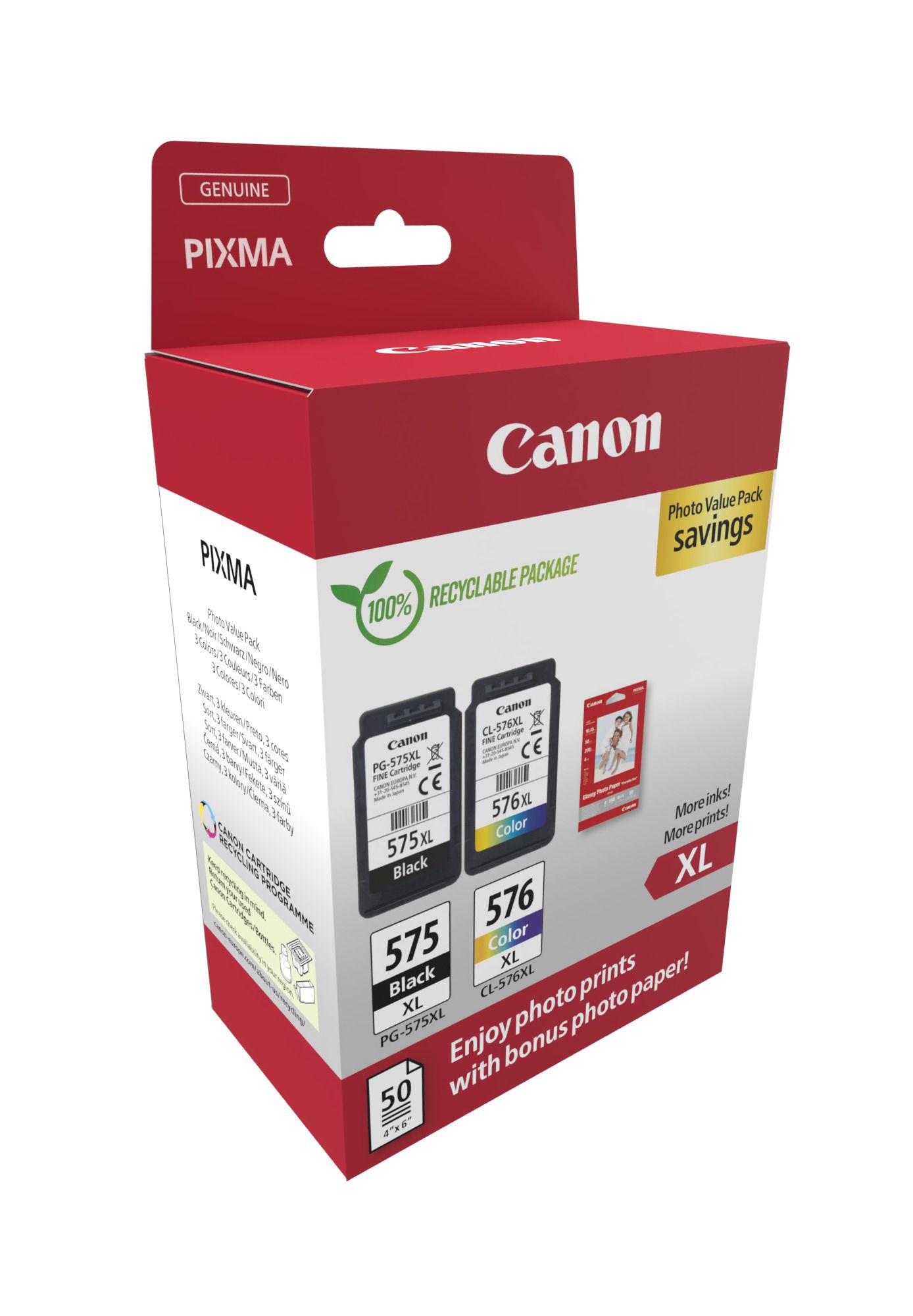 Canon PG-575XL + CL-576XL Ink Cartridge Value Pack - Black, Cyan, Magenta, Yellow - 2 Pack - High Yield - Original