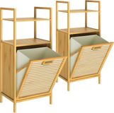 Casaria 2x Badkamerrek met Wasmand 70l Bamboe Badkamerkast 2 Legplanken Wassertreder