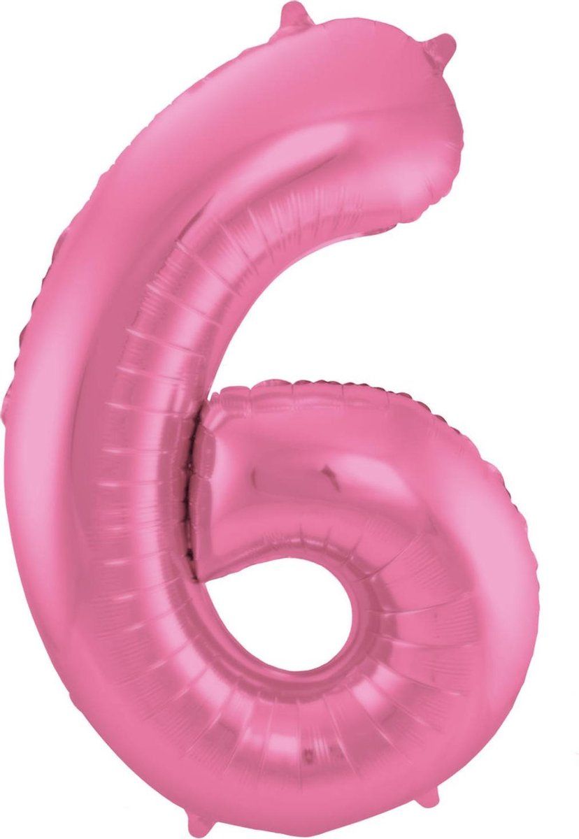 Roze Folieballon Cijfer 6 - 86 cm