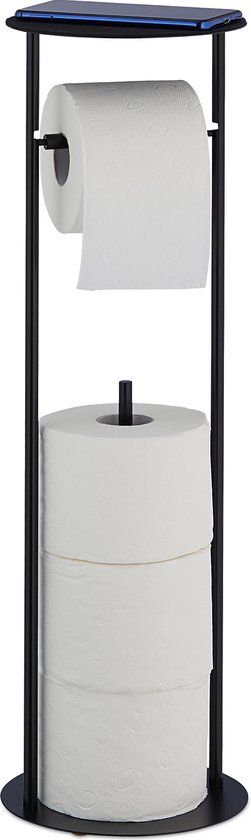 Relaxdays Toiletrolhouder Staand - Zwart - Zonder Boren - WC Rolhouder