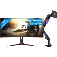 AOC CU34G2XP/BK + Vortech Monitorarm met Gasveer