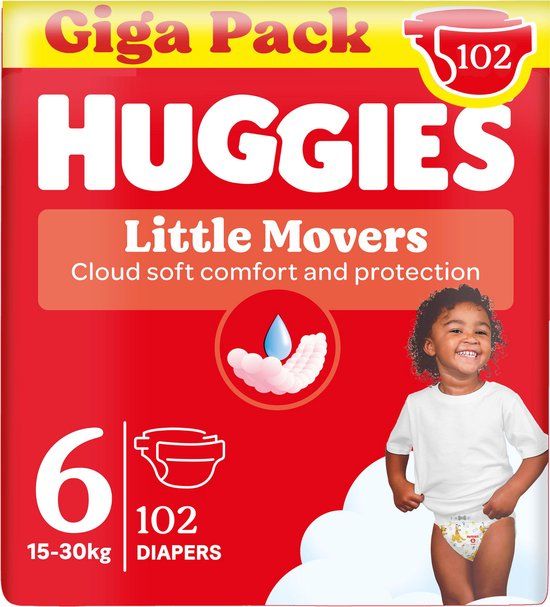 Huggies® Little Movers baby luiers, Maat 6 (16 tot 30 kg), 102 luiers met Disney© designs, Giga pack