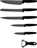 Michelino set de 6 couteaux (5 couteaux & 1 éplucheur) en acier inoxydable lames tranchantes couteau de cuisine couteau à viande noir