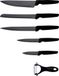 Michelino set de 6 couteaux (5 couteaux & 1 éplucheur) en acier inoxydable lames tranchantes couteau de cuisine couteau à viande noir