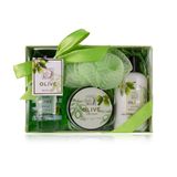 Accentra - doucheset dames cadeauset OLIJF in een mooie geschenkverpakking - 4-delige verzorgingsset met douchegel, bodylotion, body butter en mesh spons - wellness cadeauset voor een verjaardag
