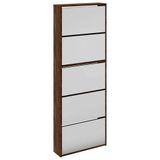 vidaXL Schoenenkast met spiegel, 5 niveaus, eiken, bruin, 63 x 17 x 169,5 cm