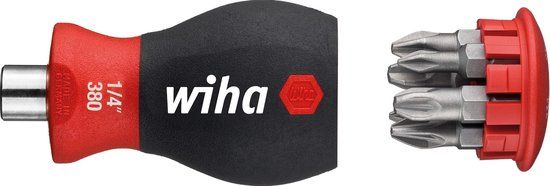 Wiha Schroevendraaier met bitmagazijn magnetisch Phillips, Pozidriv met 6 bits, Stubby, 1/4 - 33740