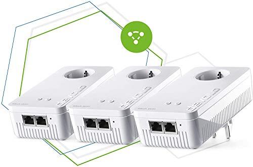devolo Mesh WLAN 2 – 1200 WiFi ac Multiroom Kit: 3 WiFi-adapters voor ruimtelijke netwerk-WLAN, ideaal voor streaming (1200 Mbit/s, Tri-Band-systeem, 3x2 Gigabit LAN-aansluitingen), wit, 8794