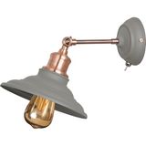 GTV Loret Wandlamp met schakelaar, diameter 20,6 cm, draaibare wandspot in grijs met messing detail, E27, IP20, 1-lichts verstelbare arm voor lees- en zonelicht in woonkamer en keuken
