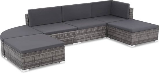 vidaXL Loungeset poly rattan grijs 16-delig