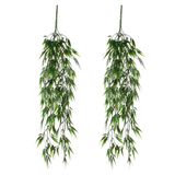 Mica Decorations Bamboe kunstplant hangplant - Set van 2x stuks - groen hangend - 76 x 20 cm