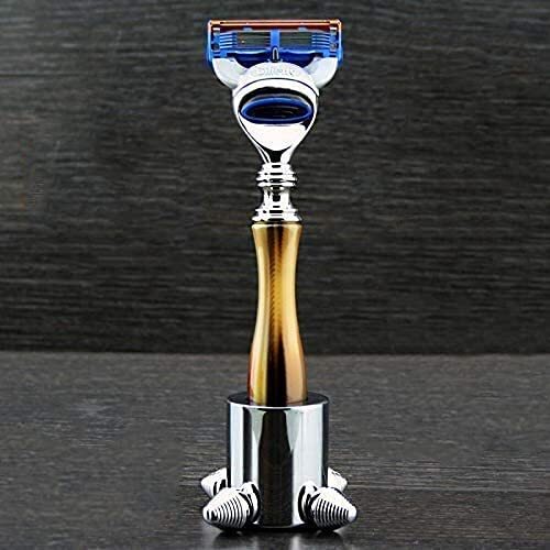 Haryali London Shaving Combo - 5 Edge Luxe Razor & Stand || Hoorn Speciale Luxe Scheercollectie || Cartridge Compatibel Razor (5 Edge Cartridge Inbegrepen) & Prachtige RVS Display Holder