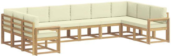 vidaXL Hoek loungeset 8 zitplaatsen Wit en crème Acacia hout