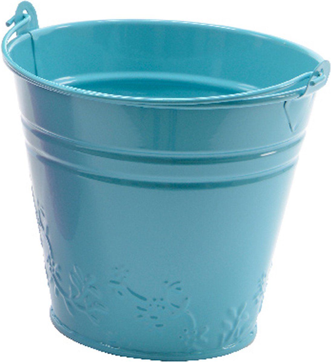 Decoris Bloempot/plantenpot bloemen relief - 4x - zink - D11 cm - blauw