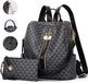 MODFU Luxe Sac à dos pour femme Ensemble 2 pièces – Sac à dos en cuir PU avec motif géométrique et petit sac – Hydrofuge – Pour le travail, l’école ou les voyages – Noir / Gris