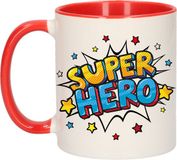 Bellatio Decorations Super Hero Mok - Wit/Rood - 300 ml - Keramiek