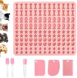 Mis.Moon tapis de cuisson en silicone, 5 moules pour friandises pour chien, tapis de cuisson réutilisable avec 3 spatules + 2 pinceaux + 1 compte-gouttes en silicone, tapis de cuisson pour friandises pour chien au four