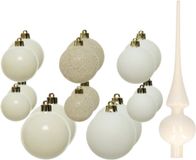 Decoris Boules de Noël - Set 26x boules de Noël en plastique - étoile en verre - blanc laine - mix 6, 8 et 10 cm